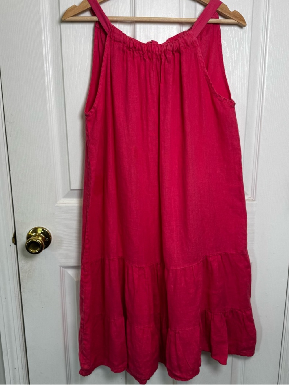 Made in Italy 100% Linen Pink Tiered Dress Size Large Euro Summer